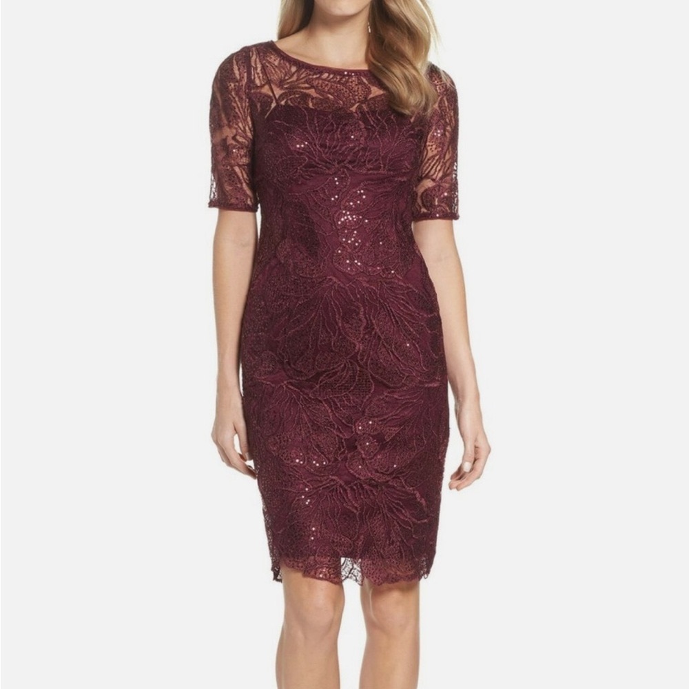 Adrianna Papell Elegant Burgundy Lace Dress